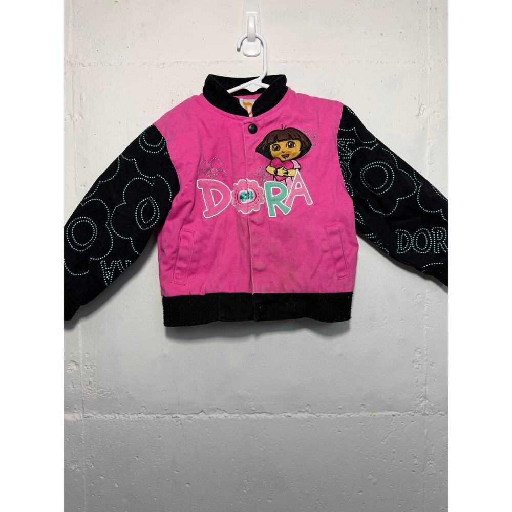 Vintage Dora the Explorer Bomber Jacket 3T Girls Pink Black